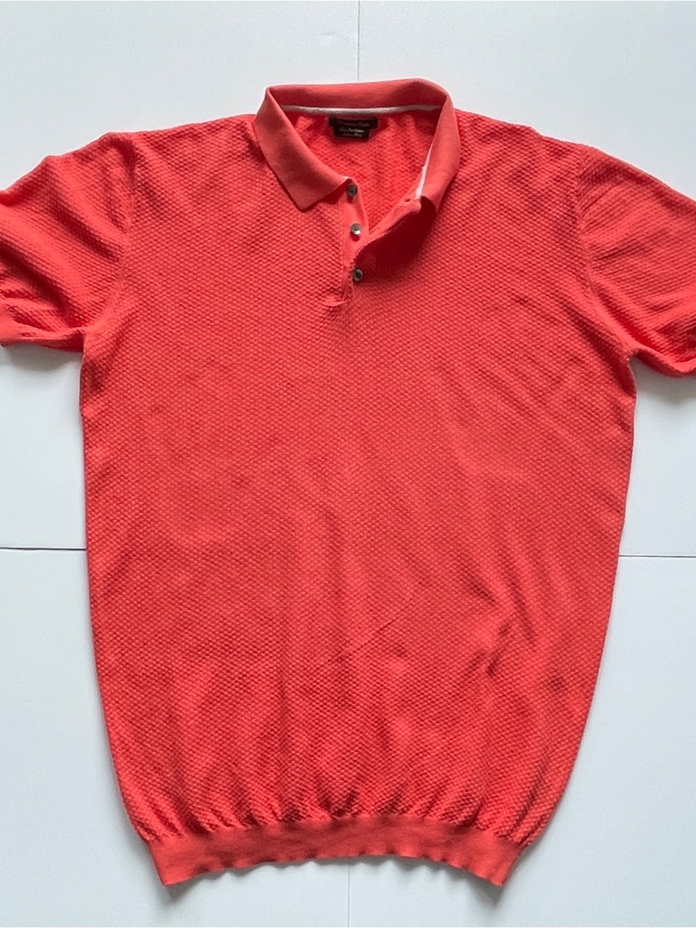 Massimo Dutti Men's Polo Shirt Coral Size Large Extra Fine Cotton Textured